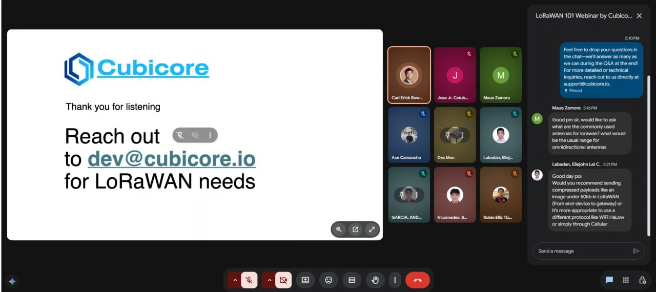 Participants asking LoRaWAN questions during Cubicore's live webinar Q&A